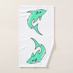 cartoon smiling shark mint blue green ocean animal hand towel