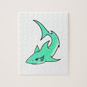 cartoon smiling shark mint blue green ocean animal jigsaw puzzle