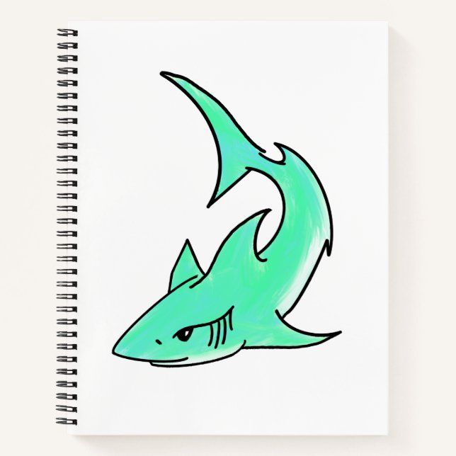 cartoon smiling shark mint blue green ocean animal notebook (Front)