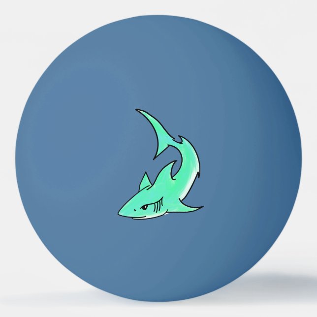 cartoon smiling shark mint blue green ocean animal ping pong ball (Front)