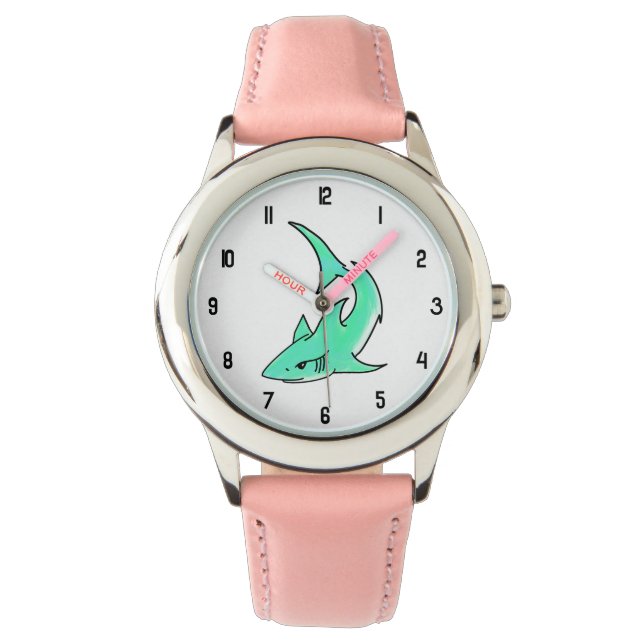 cartoon smiling shark mint blue green ocean animal watch (Front)