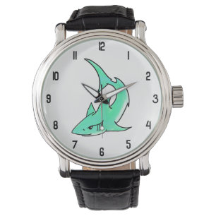 cartoon smiling shark mint blue green ocean animal watch