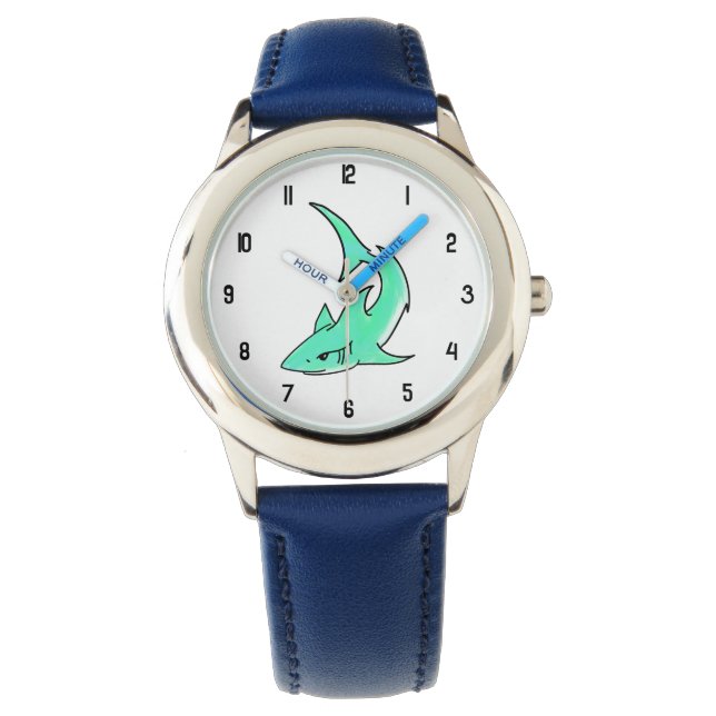 cartoon smiling shark mint blue green ocean animal watch (Front)