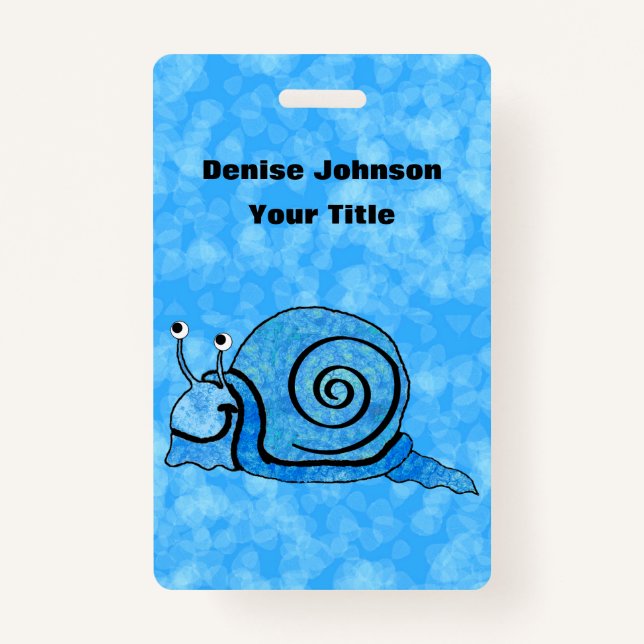 Cartoon Snail Blue Patterned Shell on Mix of Blues Badge (Front)