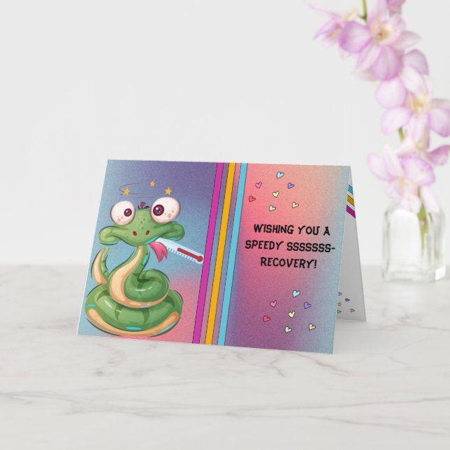 Cartoon Snake Speedy Recovery Get Well Card (Orchid)