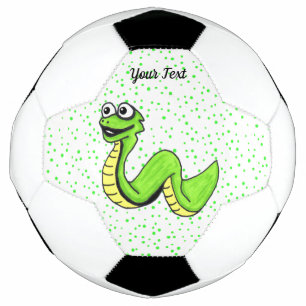 Cartoon Snake Vibrant Green Yellow on Polka Dots Soccer Ball
