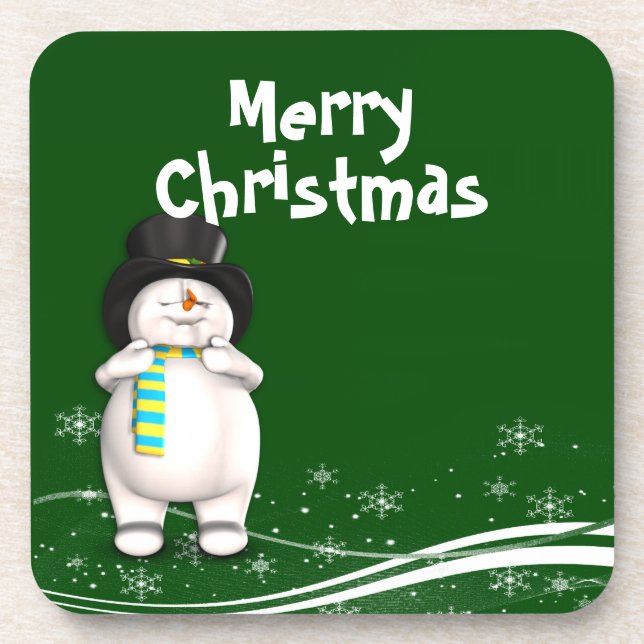 Cartoon Snowman Christmas Coaster (Front)