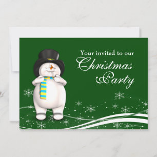 Cartoon Snowman & Santa Claus Christmas Party Invitation