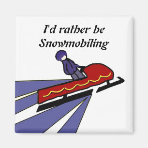 Cartoon Snowmobile with Saying Magnet