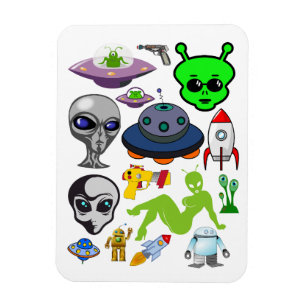 Cartoon Space Aliens Greys UFO Art Collage sheet  Magnet