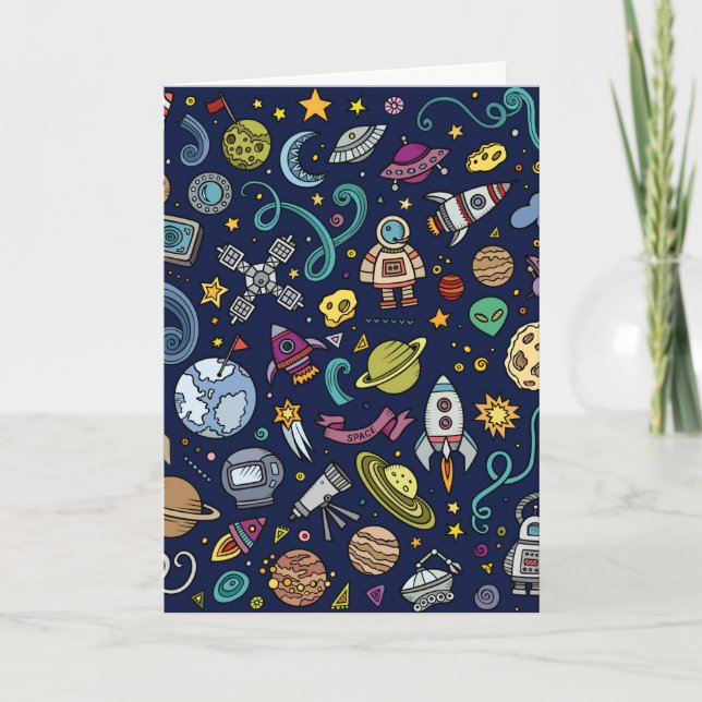 Cartoon Space Explorer Birthday Kids Theme Card (Front)