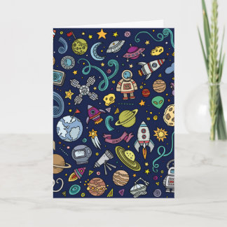 Cartoon Space Explorer Birthday Kids Theme Card