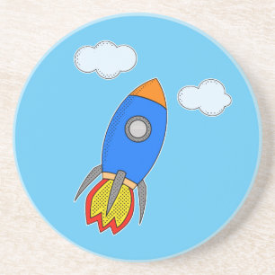 Cartoon Space Rocket In Blue Sky Coaster