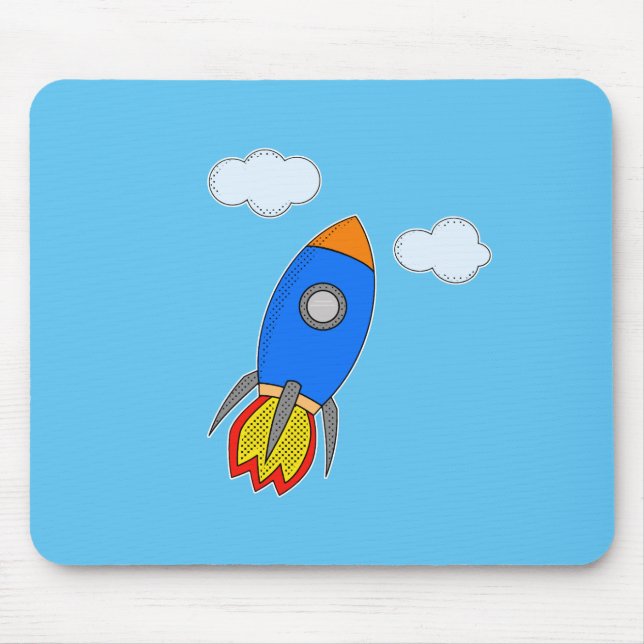 Cartoon Space Rocket In Blue Sky Mouse Pad (Front)