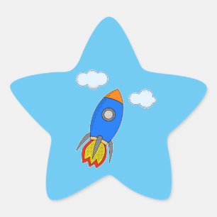 Cartoon Space Rocket In Blue Sky Star Sticker