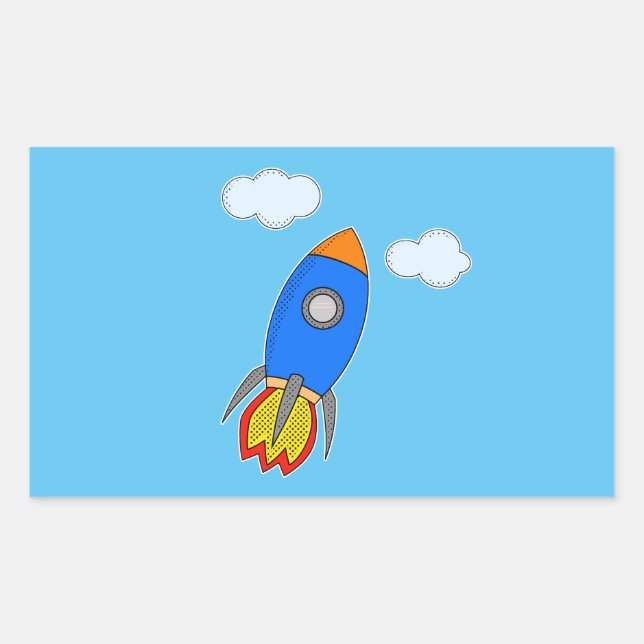 Cartoon Space Rocket In Blue Sky Sticker (Front)