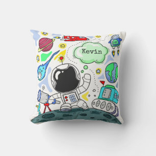 Cartoon Space Theme Throw Pillow