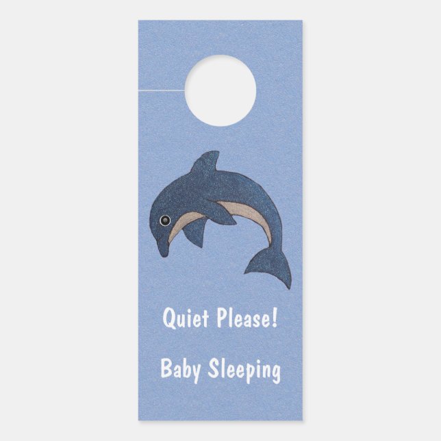 Cartoon Sparkling Dolphin Quiet Baby Sleeping Blue Door Hanger (Front)