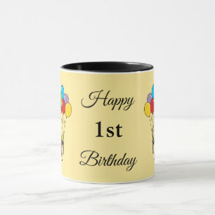 Cartoon Sparrow with Balloons Birthday Add Text Mug