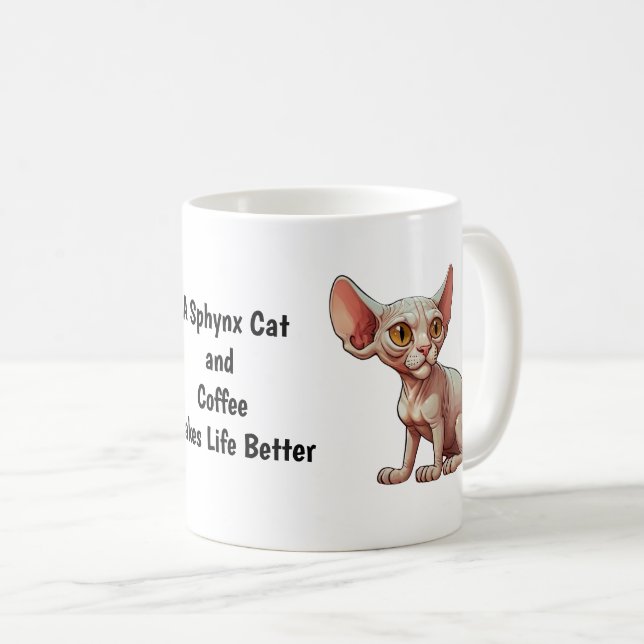 Cartoon Sphynx Cat Coffee Mug (Front Right)
