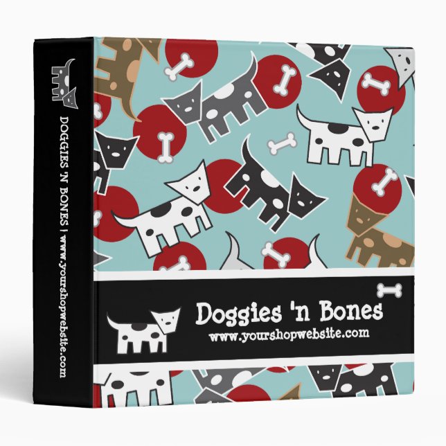 Cartoon Spotted Doggies & Bones Cute Journal Album Binder (Front/Spine)