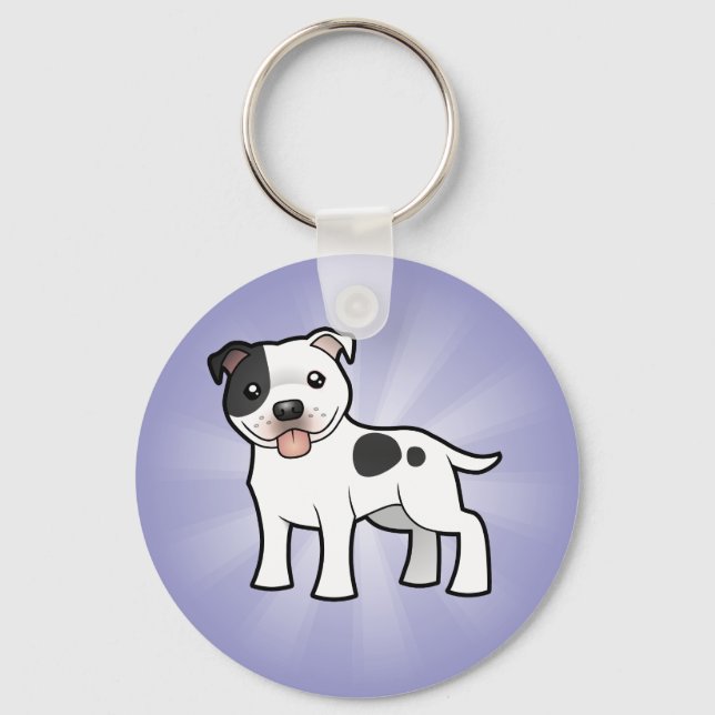 Cartoon Staffordshire Bull Terrier Keychain (Front)