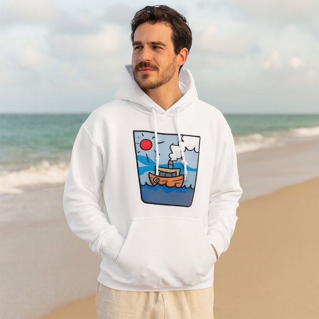 Cartoon Steamship on Ocean Waves Nautical Art  Hoodie (Creator Uploaded)