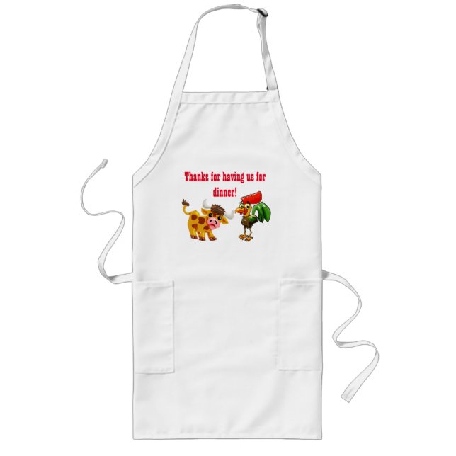 Cartoon Steer and Rooster Long Apron (Front)