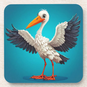 Cartoon Stork with Open Wings Coaster
