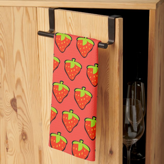 Cartoon Strawberries Red Pattern Kitchen Towel (Thirds Fold)