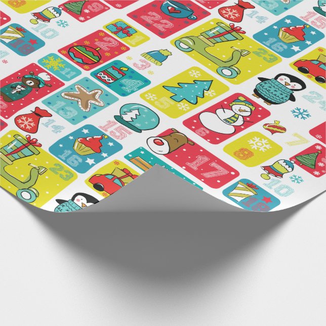 Cartoon style Advent Calendar Holiday Wrapping Paper (Corner)