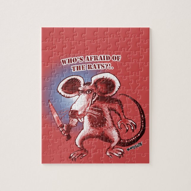 cartoon style angry rat white knife jigsaw puzzle (Vertical)