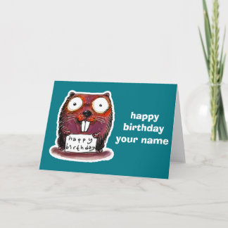 cartoon style beaver happy birthday message card