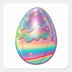 Cartoon Style Colourful Easter Holographic Egg  Square Sticker