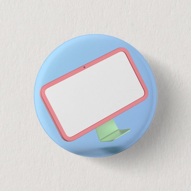 Cartoon style computer monitor 1 inch round button (Front)
