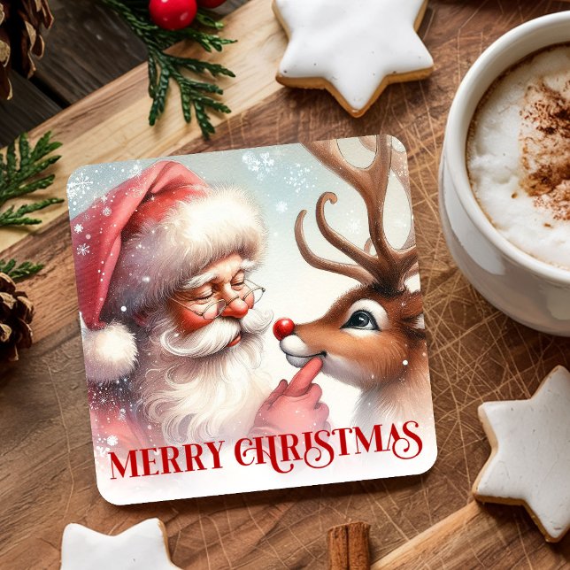 Cartoon Style Cute Santa and Rudolph Paper Coaster (Cartoon Style Cute Santa and Rudolph Paper Coasters)