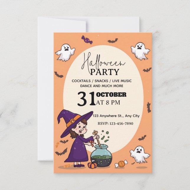 Cartoon-Style Halloween Party Invitation Editable (Front)