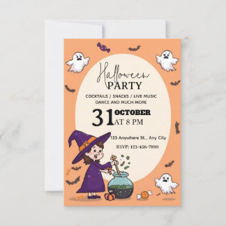 Cartoon-Style Halloween Party Invitation Editable