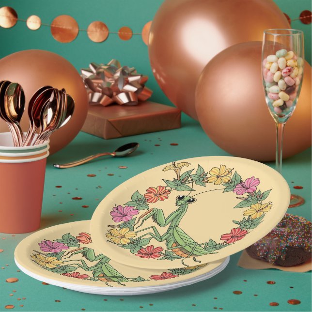 Cartoon Style Mantis With Mirabilis Paper Plate (Multi)
