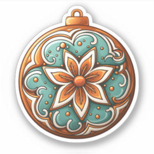 Cartoon Style Round Christmas Cookie With Flower