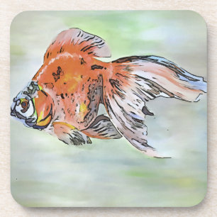 Cartoon Style Ryukin Goldfish Acrylic Painting Coaster