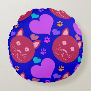 Cartoon style seamless wallpaper with cat face and round pillow