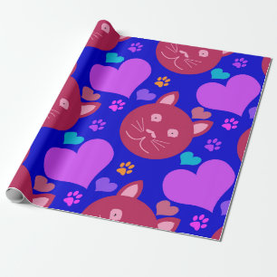 Cartoon style seamless wallpaper with cat face and wrapping paper