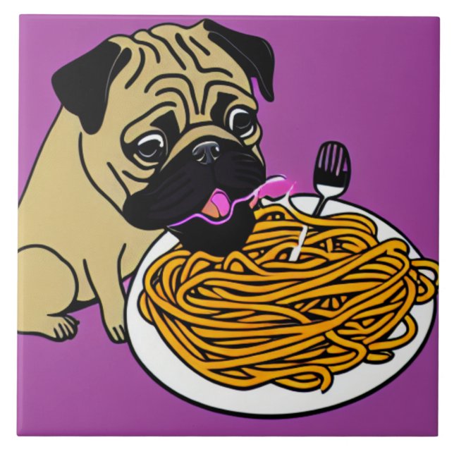 Cartoon Style Spaghetti Pug 2 Tile (Front)
