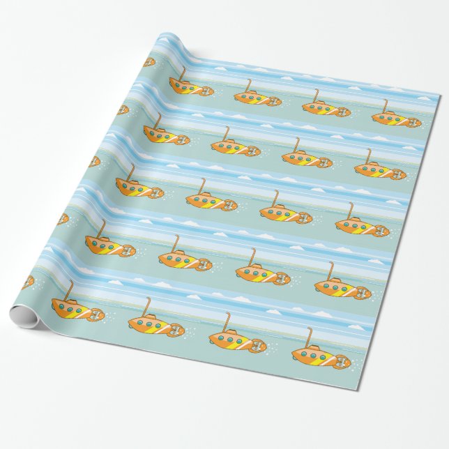 cartoon submarine wrapping paper (Unrolled)