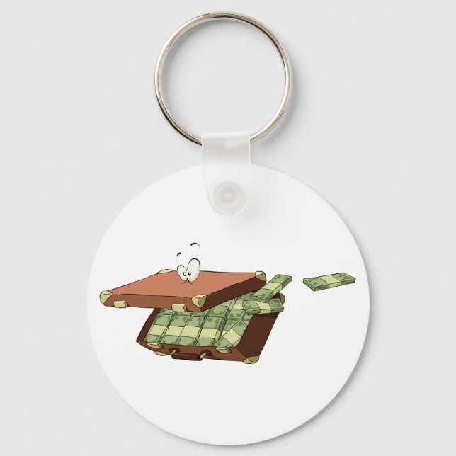 Cartoon Suitcase Full of Money Cash Bundles Keychain (Front)
