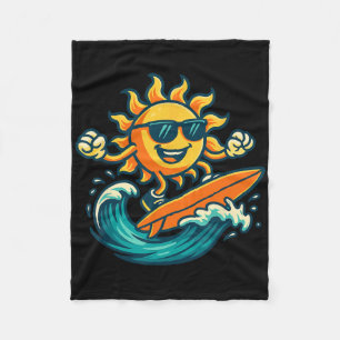 Cartoon Sun Surfing Summer Beach Wave Art Fleece Blanket