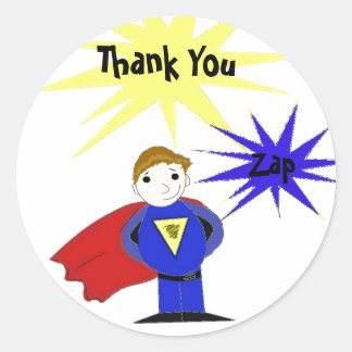Cartoon Super Hero Thank You Classic Round Sticker