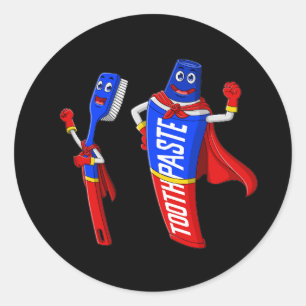 cartoon super hero toothbrush and toothpaste classic round sticker