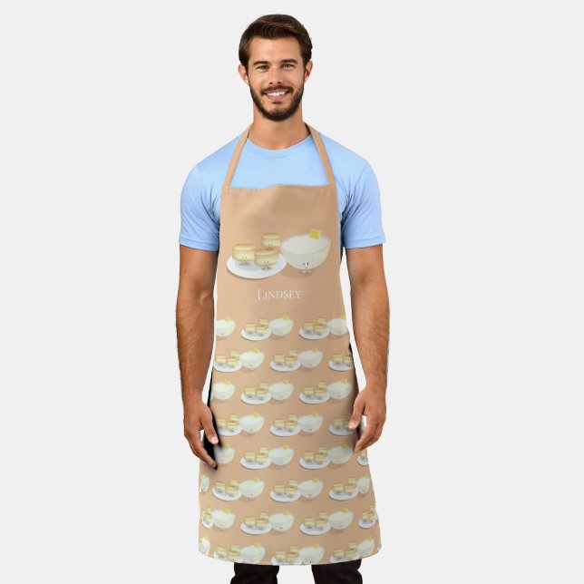 Cartoon Tan White Biscuits Grits Pattern Name Apron (Worn)